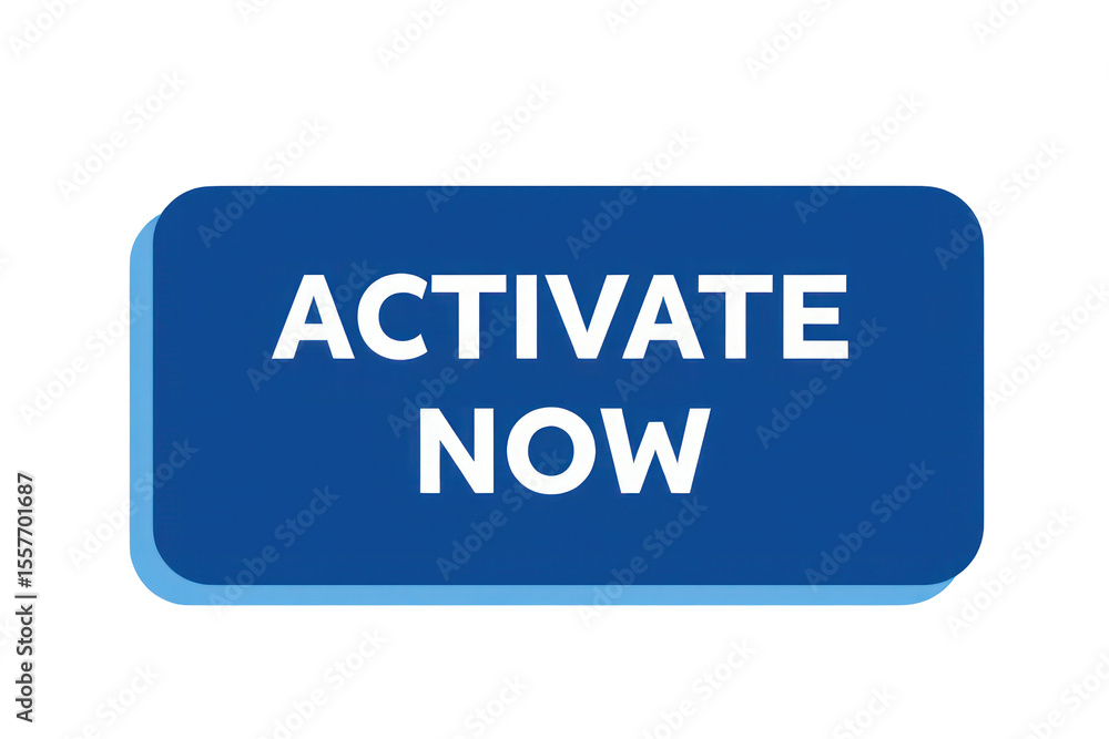 Poster blue rectangular button with white text activate now isolated on white background p n g transparent 