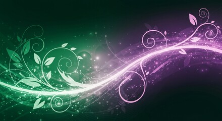 Abstract Green and Purple Floral Energy Wave Background