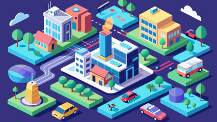 Smart City Isometric Urban Landscape – Vector 