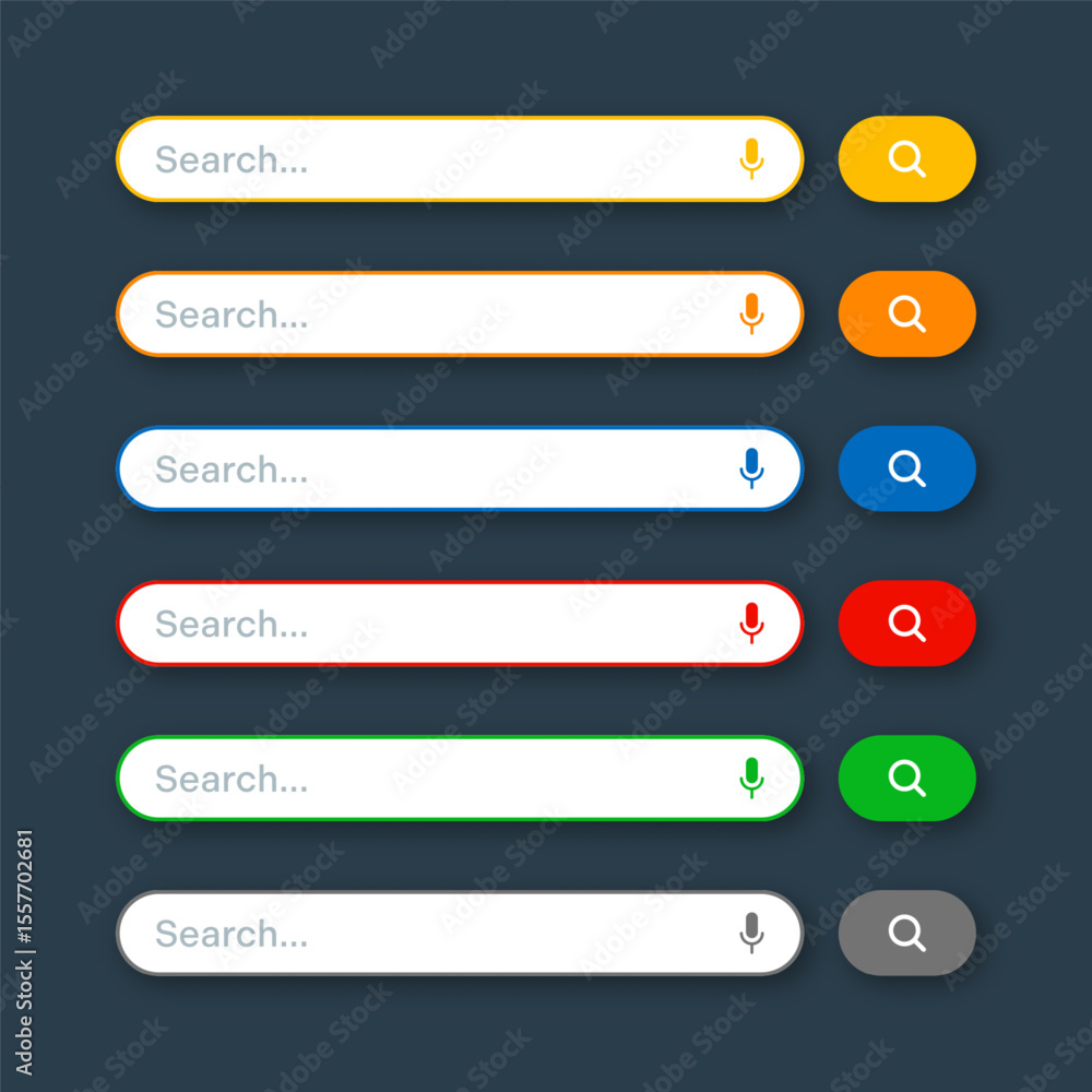Fototapete Various search bar templates. Internet browser engine with search box, address bar and text field. UI design, website interface element with web icons and push button. Vector illustration