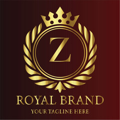 Royal brand logo gold letter Z crown laurel