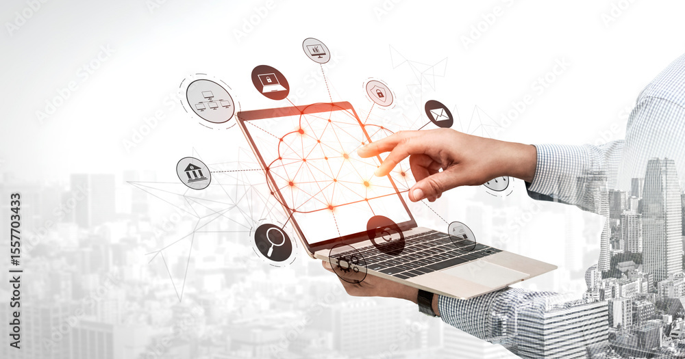 Aufkleber cloud computing enables cloud, service, and network integration for digital transformation, data acc