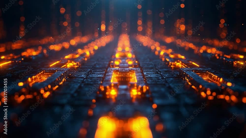 Leinwandbilder Illuminated Data Matrix: A striking digital abstraction, depicting rows of illuminated data points, radiating an aura of technological advancement and complex information processing.