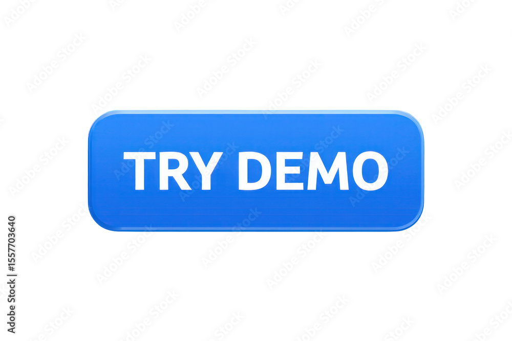 Aufkleber blue rectangular button with white try demo text isolated on white background transparent p n g cuto