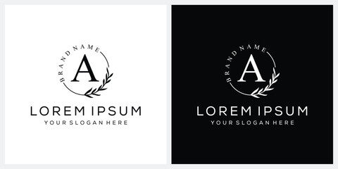 Initial letter A cosmetics fashion logo design, serif font graphic icon, leaves nature symbol concept