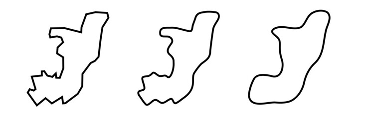 Republic of the Congo country black outline silhouettes in three different levels of smoothness. Simplified maps. Vector icons isolated on white background.