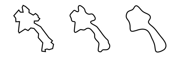 Laos country black outline silhouettes in three different levels of smoothness. Simplified maps. Vector icons isolated on white background.