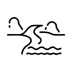 Obraz premium Serene River Landscape Icon Nature, Water, Hills, Flowing Stream, SVG Illustration