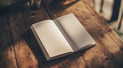 Empty Brochure Layout Resting on Rustic Wooden Table