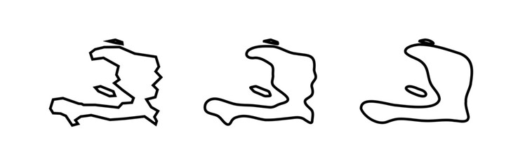 Haiti country black outline silhouettes in three different levels of smoothness. Simplified maps. Vector icons isolated on white background.