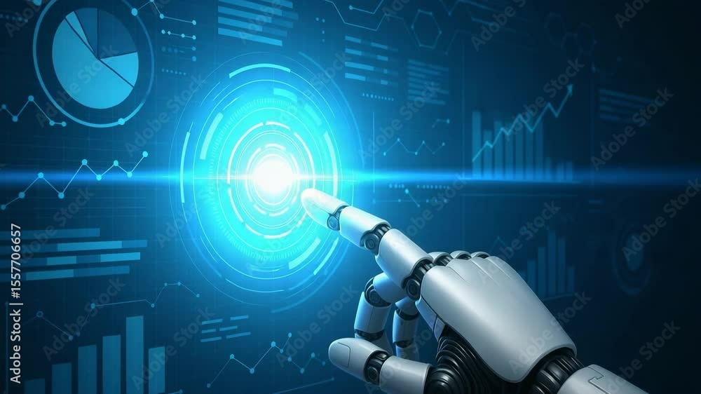 Aufkleber a robotic hand interacting with a digital interface, showcasing advanced technology and innovation i