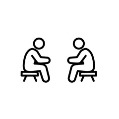 Chess game players sitting opposite each other. Simple black and white chess players illustration. International Chess Day concept for online chess tournaments.