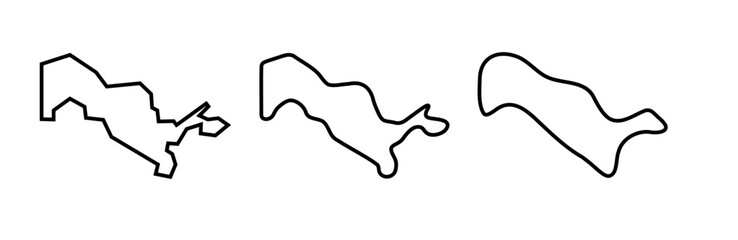 Uzbekistan country black outline silhouettes in three different levels of smoothness. Simplified maps. Vector icons isolated on white background.