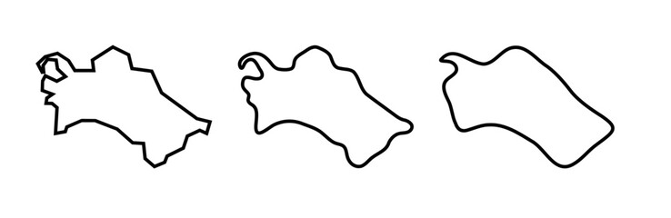 Obraz premium Turkmenistan country black outline silhouettes in three different levels of smoothness. Simplified maps. Vector icons isolated on white background.