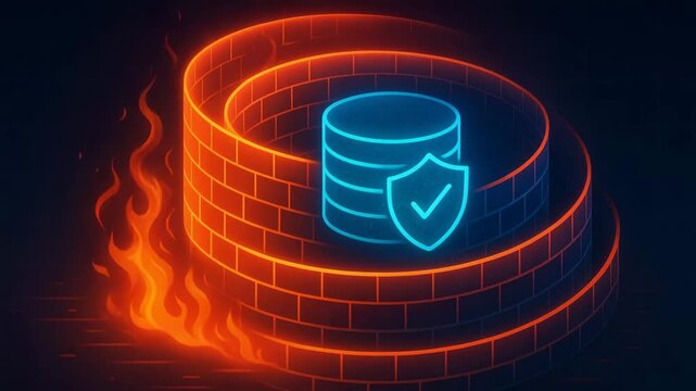 A modern digital representation showcasing a firewall protecting data, symbolizing cybersecurity and data integrity. The design uses vibrant colors to highlight security concepts.