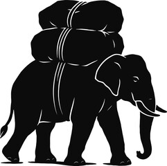 Strong Elephant Carrying Heavy Loads A Silhouette Illustration