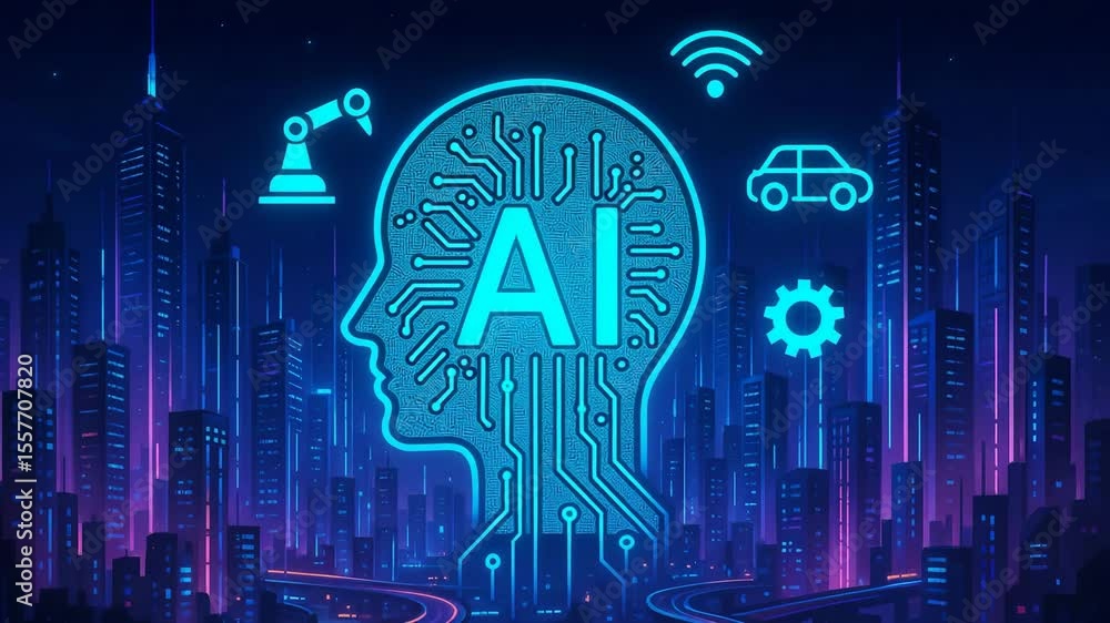 Poster a captivating digital illustration representing artificial intelligence, featuring a neural network 
