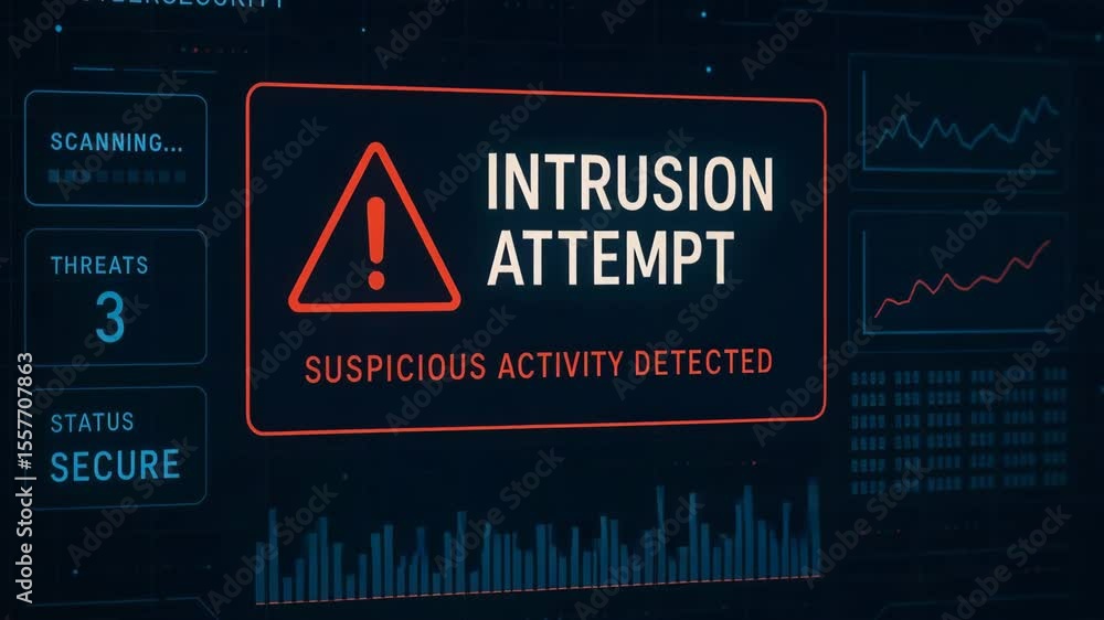 Poster a digital interface showcasing a security alert for an intrusion attempt