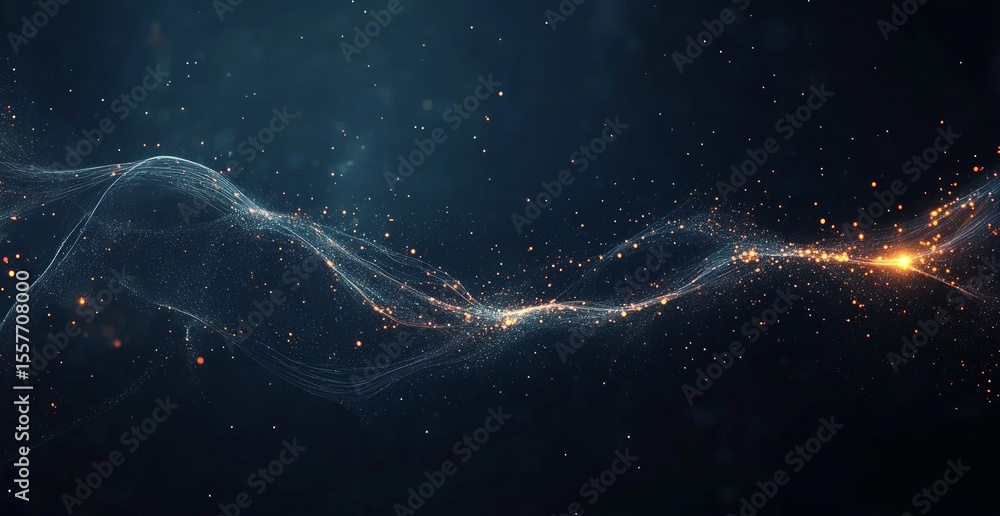 Wall mural abstract particle wave background with glowing orange and white sparks