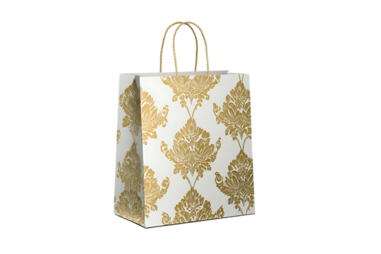 Luxury gift bag with gold damask pattern. Perfect for holidays or special occasions.