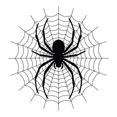 Obraz premium Minimalist spider silhouette on circular web for branding and nature-themed vector design