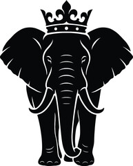 Majestic Elephant Silhouette with Crown Regal Animal Vector Art