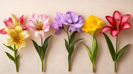 Obraz premium Vibrant Colorful Flowers Row Spring Blossom Bouquet