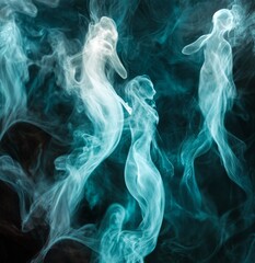 Abstract Teal And Blue Smoke Swirls On Dark Background