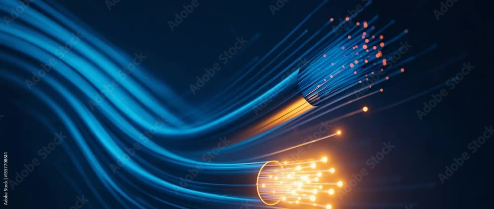 Aufkleber dynamic abstract image of glowing fiber optic cables transmitting light, showcasing speed and innova