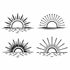 Sun rise set, sunset vector icons, sunburst rays collection	