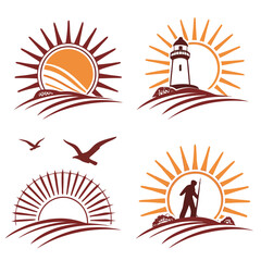 Sun rise set, sunset vector icons, sunburst rays collection	