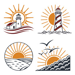 Sun rise set, sunset vector icons, sunburst rays collection	