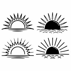 Sun rise set, sunset vector icons, sunburst rays collection	