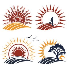 Sun rise set, sunset vector icons, sunburst rays collection	