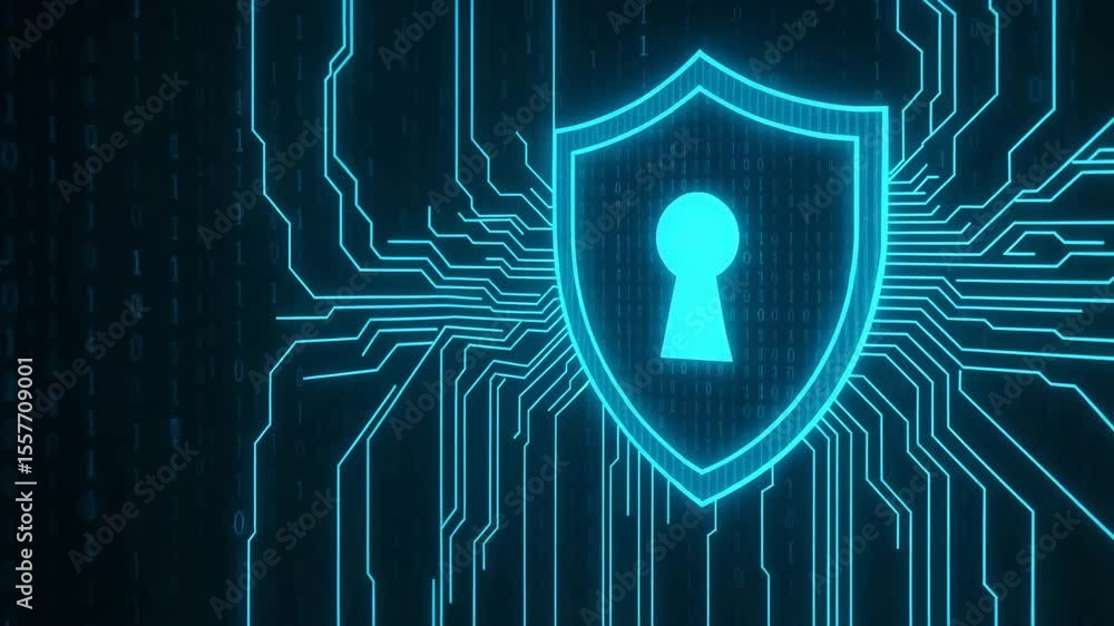 Poster a stunning illustration of a digital shield with a keyhole, symbolizing online security and data pro