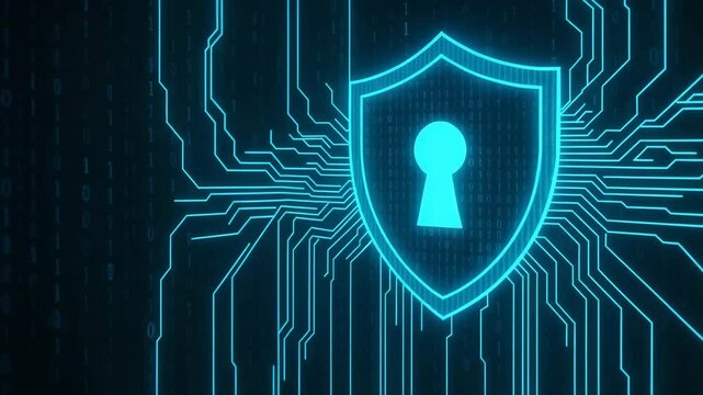 A stunning illustration of a digital shield with a keyhole, symbolizing online security and data protection. The abstract circuitry background enhances the theme of cybersecurity.