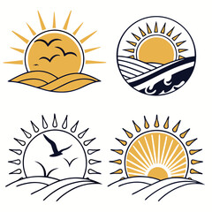 Sun rise set, sunset vector icons, sunburst rays collection	