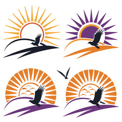 Sun rise set, sunset vector icons, sunburst rays collection	