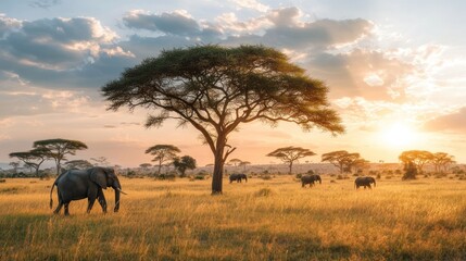 Majestic African sunset savanna scene