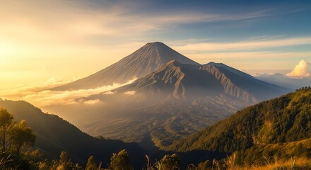 Fototapeta premium Majestic Volcano at Sunrise Breathtaking Landscape Photography