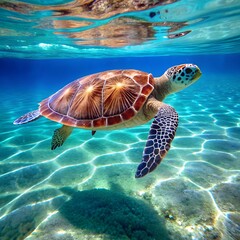 Fototapeta premium A tranquil sea turtle swimming in crystal-clear water