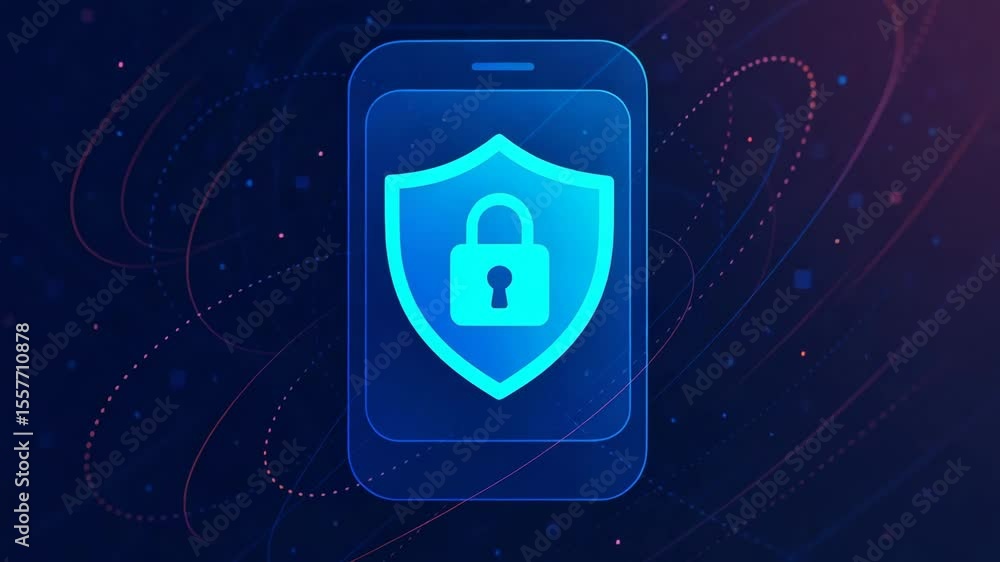 Aufkleber a digital illustration of a mobile phone displaying a shield icon with a lock, symbolizing cybersecu