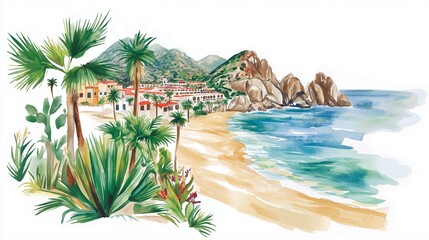 Los Cabos. Los Cabos hand drawn watercolor illustration