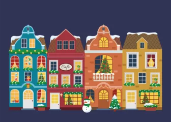 Vector illustration of european winter town. Flat design. Old houses. © Svetlana