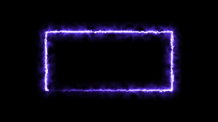 Neon sign in rectangle shape. Bright neon light, illuminated rectangle frame. Glowing blue neon tube on dark background. Signboard or banner template - Powered by Adobe