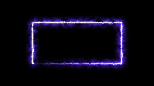 Neon sign in rectangle shape. Bright neon light, illuminated rectangle frame. Glowing blue neon tube on dark background. Signboard or banner template - Powered by Adobe