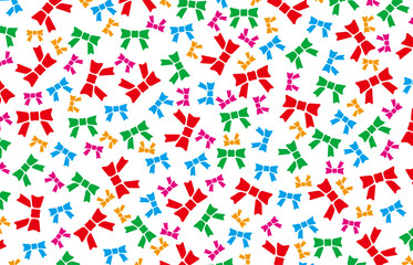 大小の赤色、緑色、青色、桃色、オレンジ色のリボンのベクター・イラストを散りばめた背景、壁紙