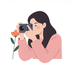 Young girl focuses on taking a macro shot of a vibrant flower while enjoying nature in a calm environment