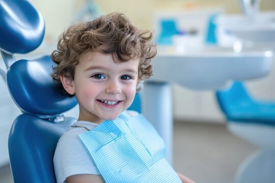 Joyful Child in a Blue Dental Chair: Little Boy at the Dentist's Office