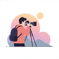 Photographer prepares to take a stunning shot of the night sky, showcasing dedication in a tranquil outdoor setting